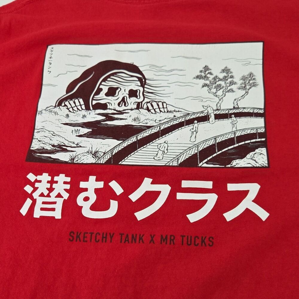 Lurking Class Red Cotton Graphic T-Shirt Sketchy Tank x Mr Tucks Skull L